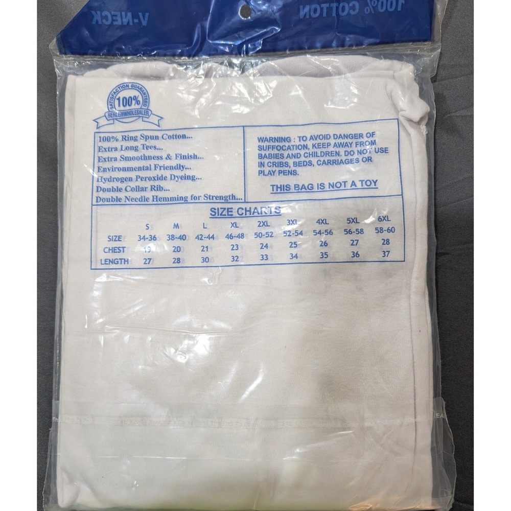 Tanu Harlem USA Premium White V-Neck T-Shirt 2XL Short Sleeve 100% Cotton NWT - Picture 2 of 2